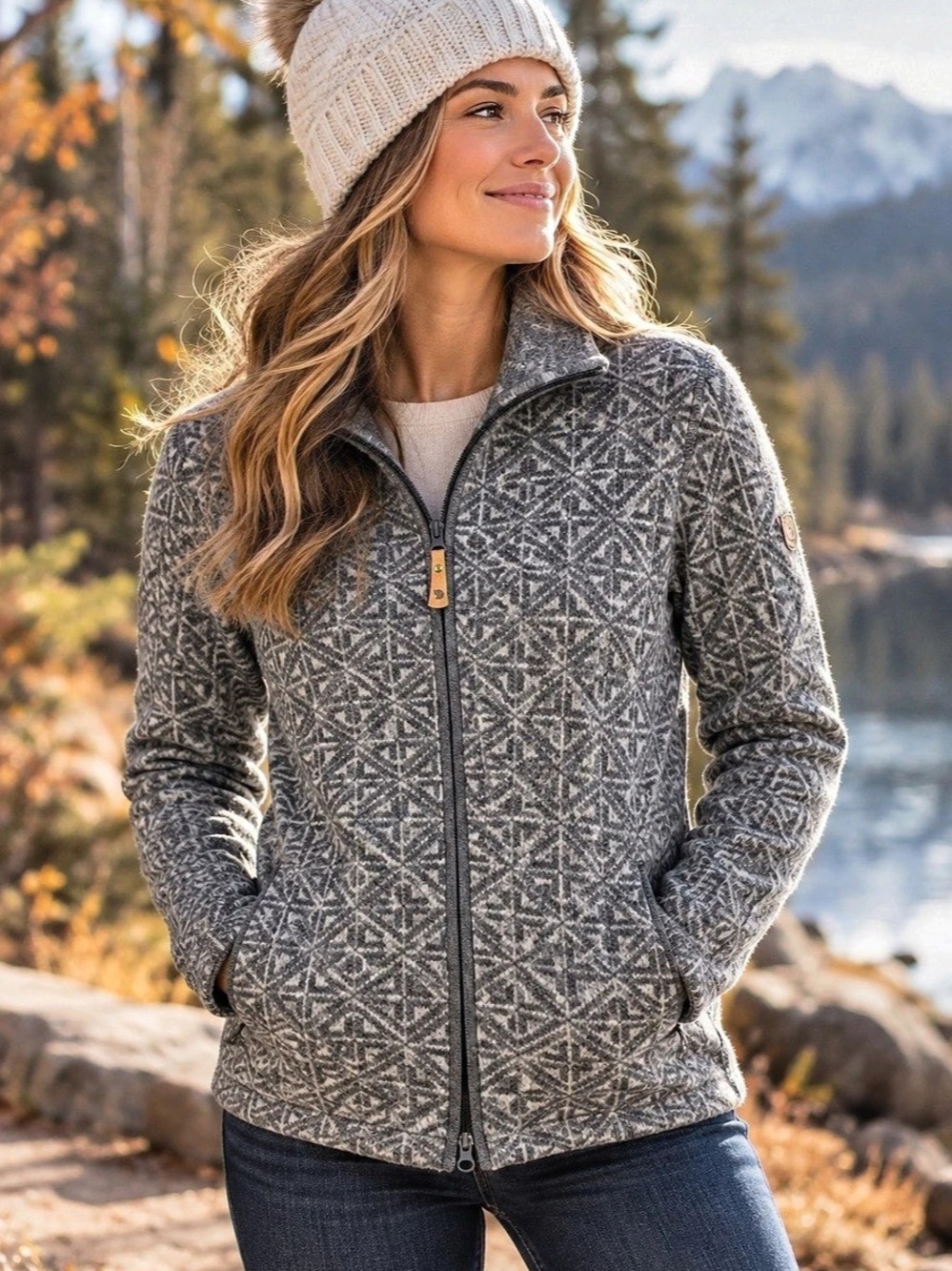 Fjällräven Övik Frost Cardigan Women’s Medium Gray Wool Zip Sweater